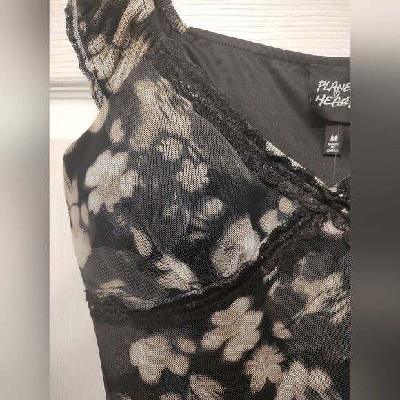 Planet Heart Black&White Floral/Lace Dress Sizw M Y2K Babydoll Whimsigoth NWT - Picture 4 of 6